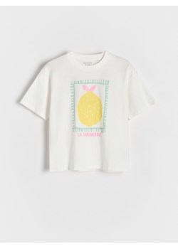 Reserved - T-shirt z nadrukiem - złamana biel ze sklepu Reserved w kategorii Bluzki dziewczęce - zdjęcie 180361892
