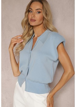 Niebieska Casualowa Bluzka Polo w Stylu Dzianinowej Kamizelki z Usztywnionymi Ramionami Aidelma ze sklepu renee.pl w kategorii Bluzki damskie - zdjęcie 180388820