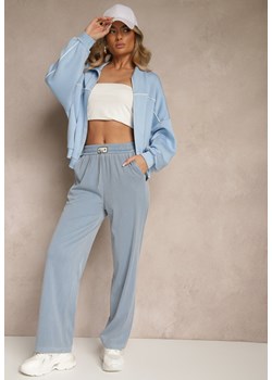 Niebieskie Klasyczne Spodnie z Wiskozą High Waist z Ozdobną Aplikacją  Frovanna ze sklepu renee.pl w kategorii Spodnie damskie - zdjęcie 180389181