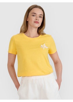 Damski t-shirt z nadrukiem 4F 4FRSS25TTSHF2693 - żółty ze sklepu Sportstylestory.com w kategorii Bluzki damskie - zdjęcie 180392414