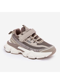 Sneakersy Buty Sportowe Dziecięce Na Rzep Khaki beżowy ze sklepu ButyModne.pl w kategorii Buty sportowe dziecięce - zdjęcie 180397462
