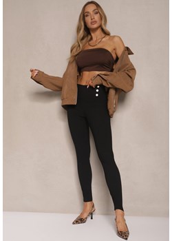 Czarne Spodnie Skinny z Bawełną i Ozdobnymi Guzikami Arrimarela ze sklepu renee.pl w kategorii Jeansy damskie - zdjęcie 180403060