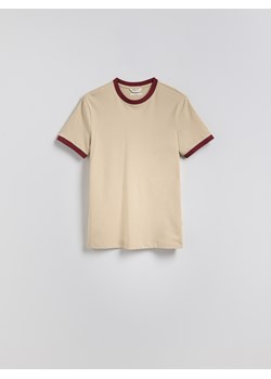 Reserved - Bawełniany t-shirt slim fit - beżowy ze sklepu Reserved w kategorii T-shirty męskie - zdjęcie 180404860