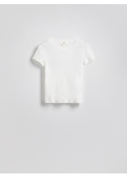 Reserved - Bawełniany t-shirt slim fit - biały ze sklepu Reserved w kategorii Bluzki damskie - zdjęcie 180405574