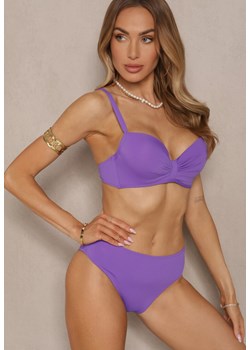 Fioletowe Bikini Majtki Typu Figi Marszczony Biustonosz i Pareo Natovena ze sklepu renee.pl w kategorii Stroje kąpielowe - zdjęcie 180406001