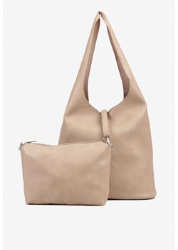 Ciemnobeżowa Torebka z Saszetką i Metaliczną Ozdobą Tenarae ze sklepu renee.pl w kategorii Torby Shopper bag - zdjęcie 180409144
