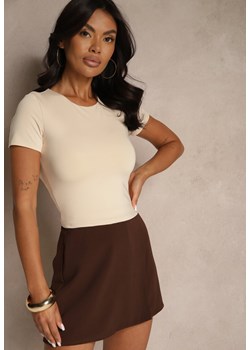 Jasnobeżowy T-shirt Cropped z Wiskozą Efranessa ze sklepu renee.pl w kategorii Bluzki damskie - zdjęcie 180409303