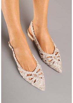 Beżowe Sandały Slingback z Szydełkową Cholewką z Metalicznymi Przeszyciami Frolette ze sklepu renee.pl w kategorii Balerinki - zdjęcie 180414533