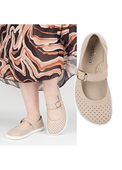 Baleriny barefoot damskie Olivier 1770POL skórzane buty z klamerką beżowe ze sklepu butyolivier w kategorii Półbuty damskie - zdjęcie 180417871