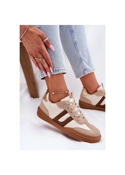 Sneakersy Damskie Z Eko Zamszu Beżowe beżowy ze sklepu ButyModne.pl w kategorii Buty sportowe damskie - zdjęcie 180418162