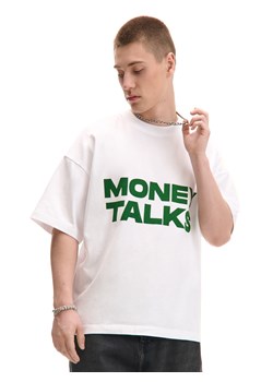 Cropp - Biały T-shirt z zielonym napisem - biały ze sklepu Cropp w kategorii T-shirty męskie - zdjęcie 180427391