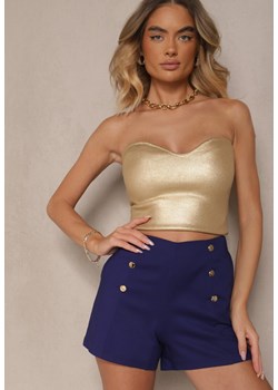 Granatowe Bawełniane Szorty High Waist Ozdobione Guzikami Seporiae ze sklepu renee.pl w kategorii Szorty - zdjęcie 180429104