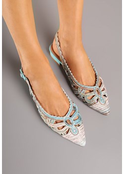 Niebiesko-Beżowe Sandały Slingback z Szydełkową Cholewką z Metalicznymi Przeszyciami Frolette ze sklepu renee.pl w kategorii Czółenka - zdjęcie 180433261