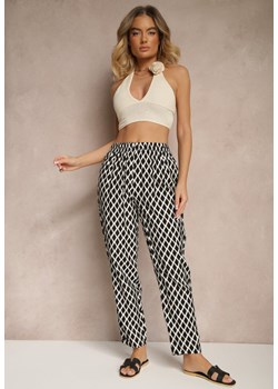 Czarne Spodnie o Szerokim Kroju High Waist w Romby Sarriza ze sklepu renee.pl w kategorii Spodnie damskie - zdjęcie 180438330