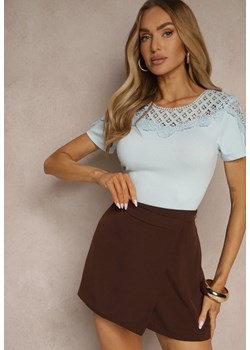 Jasnoniebieski T-shirt z Bawełny Ozdobiony Koronką Zareine ze sklepu renee.pl w kategorii Bluzki damskie - zdjęcie 180438450