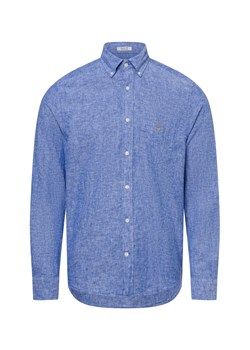 Gant Męska koszula casual z zawartością lnu Mężczyźni Regular Fit len niebieski marmurkowy ze sklepu vangraaf w kategorii Koszule męskie - zdjęcie 180447224
