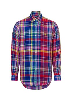 Polo Ralph Lauren Męska koszula lniana na co dzień Mężczyźni Modern Fit len niebieski w kratkę ze sklepu vangraaf w kategorii Koszule męskie - zdjęcie 180447340