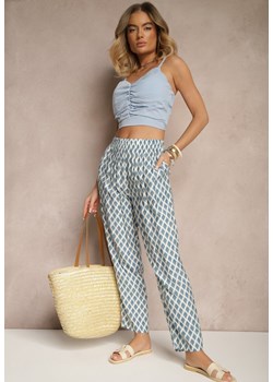 Niebieskie Spodnie o Szerokim Kroju High Waist w Romby Sarriza ze sklepu renee.pl w kategorii Spodnie damskie - zdjęcie 180447750