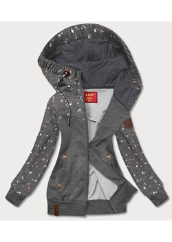 Bluza damska z kwiatuszkami ciemna szara (AMG828) ze sklepu goodlookin.pl w kategorii Bluzy damskie - zdjęcie 180449380