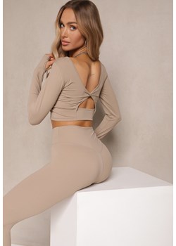 Beżowy Komplet Sportowy Legginsy High Waist i Longsleeve z Ozdobnym Tyłem Dasalle ze sklepu renee.pl w kategorii Komplety i garnitury damskie - zdjęcie 180450591
