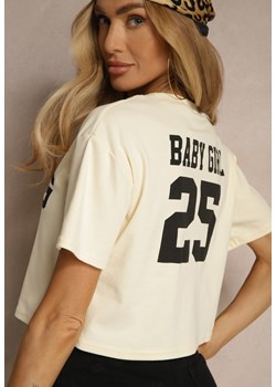 Jasnożółty Krótki T-shirt z Bawełny o Kroju Oversize Zarvela ze sklepu renee.pl w kategorii Bluzki damskie - zdjęcie 180451412