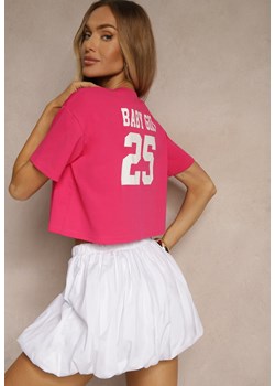 Fuksjowy Krótki T-shirt z Bawełny o Kroju Oversize Zarvela ze sklepu renee.pl w kategorii Bluzki damskie - zdjęcie 180452932