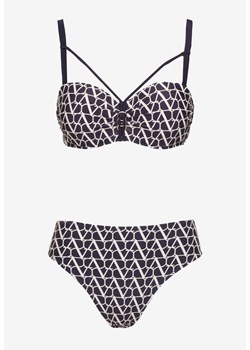 Granatowe Bikini Biustonosz i Majtki Typu Figi w Geometryczny Wzór Linarissa ze sklepu renee.pl w kategorii Stroje kąpielowe - zdjęcie 180452954