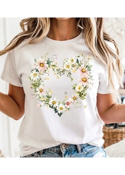 Biała damska koszulka z sercem - wzór kwiaty53 ze sklepu Time For Fashion w kategorii Bluzki damskie - zdjęcie 180457522