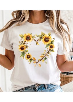 Biała damska koszulka z sercem - wzór słoneczniki30 ze sklepu Time For Fashion w kategorii Bluzki damskie - zdjęcie 180457524