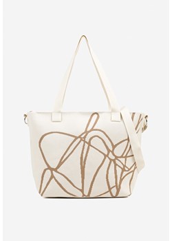 Jasnobeżowa Torebka Shopperka w Abstrakcyjny Wzór z Dodatkowym Paskiem na Ramię Oberina ze sklepu born2be.pl w kategorii Torby Shopper bag - zdjęcie 180458864
