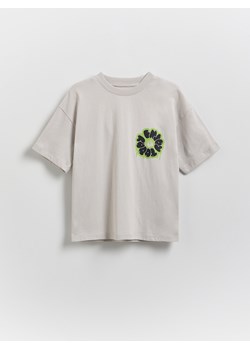Reserved - Bawełniany t-shirt z nadrukiem - jasnoszary ze sklepu Reserved w kategorii T-shirty chłopięce - zdjęcie 180459814
