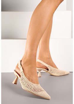 Beżowe Haftowane Sandały Vices na Szpilce Typu Slingback Atesia ze sklepu renee.pl w kategorii Czółenka - zdjęcie 180460502