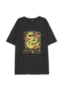 Cropp - Czarny T-shirt z motywem węża - czarny ze sklepu Cropp w kategorii T-shirty męskie - zdjęcie 180460750
