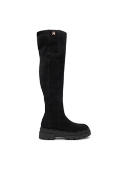 Tommy Hilfiger Muszkieterki Suede Over-The-Knee Boot FW0FW08159 Czarny ze sklepu MODIVO w kategorii Kozaki damskie - zdjęcie 181034402