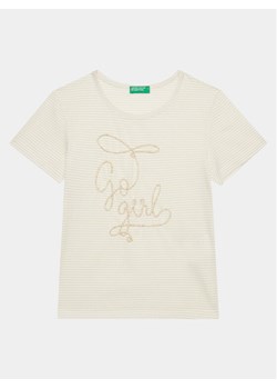 United Colors Of Benetton T-Shirt 30DDC10HT Écru Regular Fit - id: 0000303816346 - marki United Colors Of Benetton - 181043543 United Colors Of Benetton T-Shirt 30DDC10HT Écru Regular Fit ze sklepu MODIVO w kategorii Bluzki dziewczęce - zdjęcie 181043543