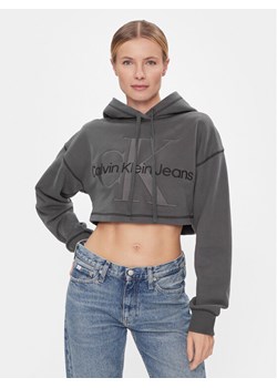 Calvin Klein Jeans Bluza Hero Monologo Short Hoodie J20J222540 Szary Regular Fit ze sklepu MODIVO w kategorii Bluzy damskie - zdjęcie 181043943