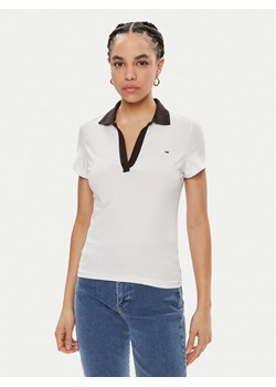 Tommy Jeans Polo Contrast DW0DW17225 Biały Slim Fit ze sklepu MODIVO w kategorii Bluzki damskie - zdjęcie 181049924