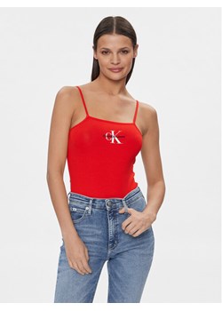 Calvin Klein Jeans Body Monologo J20J223421 Czerwony Slim Fit ze sklepu MODIVO w kategorii Body damskie - zdjęcie 181054920
