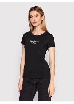Pepe Jeans T-Shirt New Virginia PL505202 Czarny Slim Fit ze sklepu MODIVO w kategorii Bluzki damskie - zdjęcie 181056643