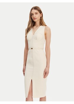 Elisabetta Franchi Sukienka koktajlowa AB-706-51E2-193 Écru Slim Fit ze sklepu MODIVO w kategorii Sukienki - zdjęcie 181064604