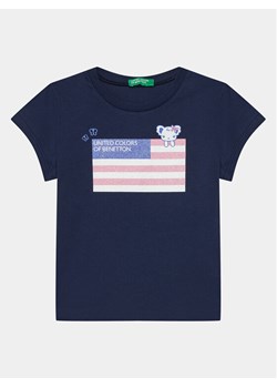 United Colors Of Benetton T-Shirt 3I1XG10D6 Granatowy Regular Fit - id: 0000303816018 - marki United Colors Of Benetton - 181069151 United Colors Of Benetton T-Shirt 3I1XG10D6 Granatowy Regular Fit ze sklepu MODIVO w kategorii Bluzki dziewczęce - zdjęcie 181069151