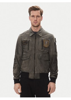 Aeronautica Militare Kurtka skórzana 251PN5047PL00300 Szary Regular Fit ze sklepu MODIVO w kategorii Kurtki męskie - zdjęcie 181071430