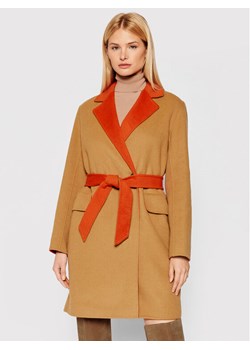 Tommy Hilfiger Płaszcz wełniany Blend WW0WW31032 Brązowy Regular Fit ze sklepu MODIVO w kategorii Płaszcze damskie - zdjęcie 181072061