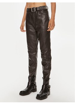 Pinko Spodnie skórzane Papua 103896 A21L Brązowy Relaxed Fit ze sklepu MODIVO w kategorii Spodnie damskie - zdjęcie 181074853