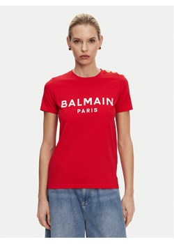 Balmain T-Shirt BF1EF005BB02 Czerwony Regular Fit ze sklepu MODIVO w kategorii Bluzki damskie - zdjęcie 181078530