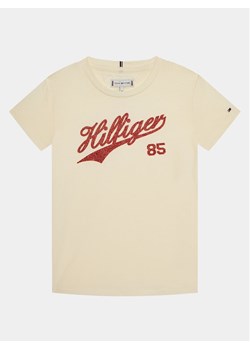 Tommy Hilfiger T-Shirt Hilfiger Script Tee S/S KG0KG07718 Écru Regular Fit ze sklepu MODIVO w kategorii Bluzki dziewczęce - zdjęcie 181080253