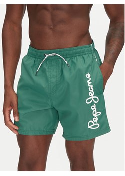 Pepe Jeans Szorty kąpielowe Logo PMB10419 Zielony Regular Fit ze sklepu MODIVO w kategorii Kąpielówki - zdjęcie 181090121