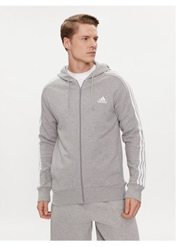 adidas Bluza Essentials French Terry 3-Stripes Full-Zip Hoodie IC9833 Szary Regular Fit ze sklepu MODIVO w kategorii Bluzy męskie - zdjęcie 181092041