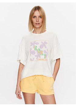 Roxy T-Shirt Sweet Flowers ERJZT05469 Écru Relaxed Fit ze sklepu MODIVO w kategorii Bluzki damskie - zdjęcie 181095420