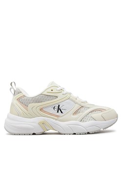 Calvin Klein Jeans Sneakersy Retro Tennis Low Lace Mh Ml Met YW0YW01373 Biały ze sklepu MODIVO w kategorii Buty sportowe damskie - zdjęcie 181095501